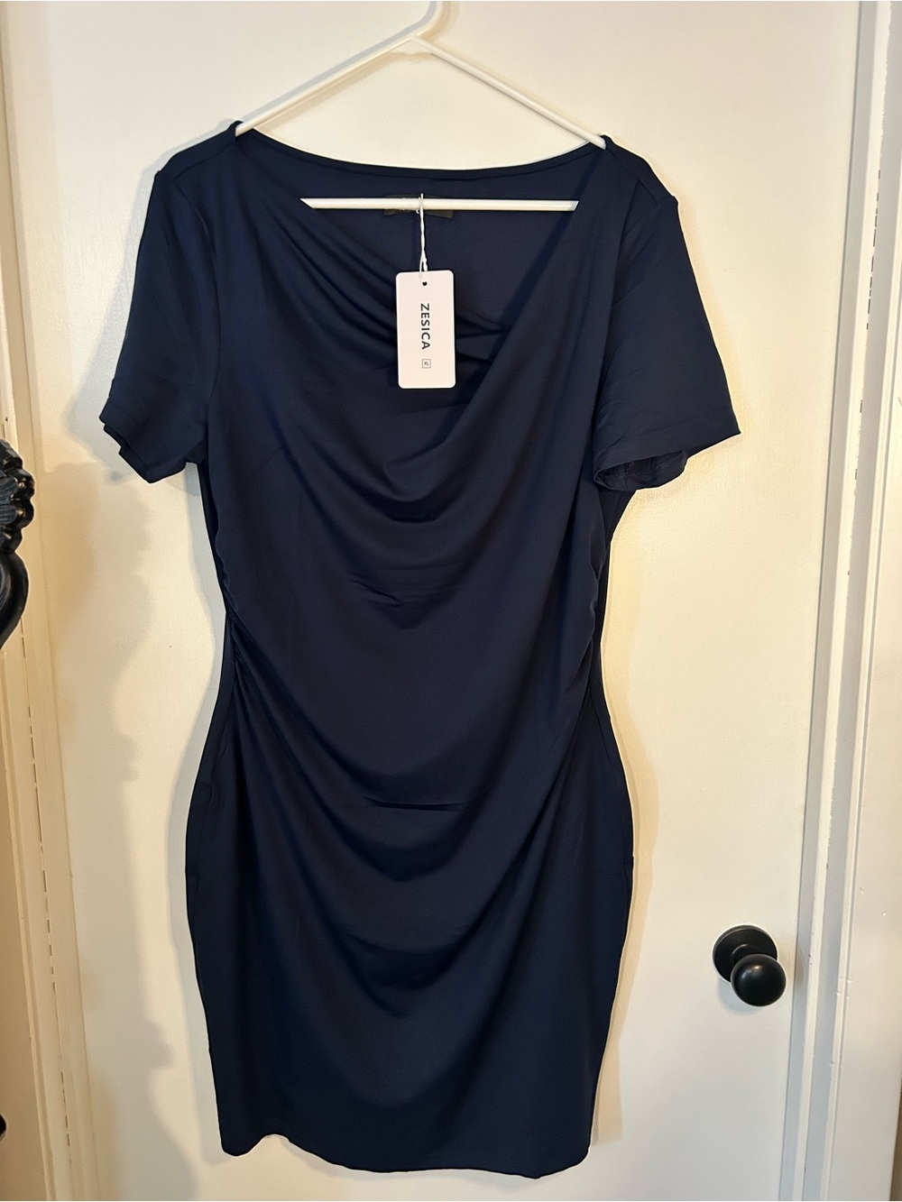 Zesica Navy Cowl Neck Midi Dress